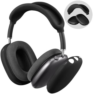 غطاء سيليكون من Fintie لسماعات AirPods Max، غطاء مضاد للخدش لأغطية الأذن وعصابة الرأس، واقي ملحقات (أسود).