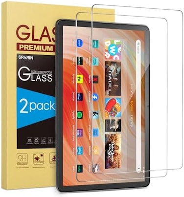 واقي شاشة SPARIN عبوة من قطعتين متوافق مع جهاز Fire HD 10 2021 الجديد كليًا / Fire HD 10 Plus / Fire HD 10 Kids / Fire HD 10 Kids Pro Tablet 2021، زجاج مقوى / استجابة عالية.