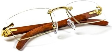 Street Knitted Rimless Woodgrain Vintage Retro Gold Frame Clear Lens Hip Hop Fashion GlFor Men.