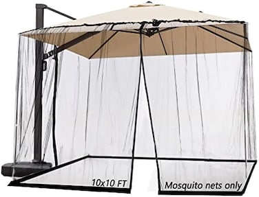 SOOSPE-MZ 10ft Patio Mosquito Netting Patio Umbrella Cover Mosquito Netting Screen,Windproof Anti-Mosquito with Zipper Portable Foldable Umbrella Mosquito Net（10'10'7. 5'(Black.