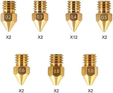 Creality MK8 Ender 3 Nozzles 24 pcs 3D Printer Brass Nozzles Extruder for Ender 3 Series and Creality CR-10 0. 2mm, 0. 3mm, 0. 4mm, 0. 5mm, 0. 6mm, 0. 8mm, 1. 0mm Printer Nozzle Kit.