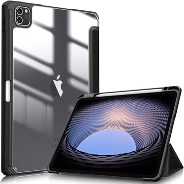 جراب FINTIE الهجين متوافق مع iPad Pro 11 بوصة (2022/2021/2020/2018، الجيل الرابع/الثالث/الثاني/الأول) - غطاء شفاف فائق النحافة مقاوم للصدمات مع حامل قلم رصاص، خاصية التشغيل/الإيقاف التلقائي، أسود.
