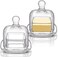 ZOOFOX 2 Pack Glass Butter Dish, Small Glass Butter Keeper with Lid and Easy Grip Handle, Clear Butter Serving Storage Dish with Cover, Square Covered Mini Butter Container.