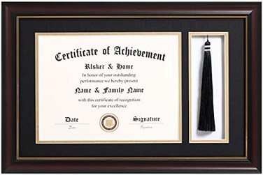 ELSKER&amp;HOME ELSKERHOME 11x17 Diploma Frames with Tassel Holder for 8. 5x11 Certificate Document Shadow Box, Mahogany Frame, Degree Double Mat, Black with Gold Rim.