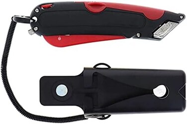 Veltec EZ-2000 Safety Box Cutter Utility Knife, Tape Splitter at Back, 3 Blade Depth Setting, Squeeze Trigger and Dual Side Edge Guide, 2 Blades (Red.