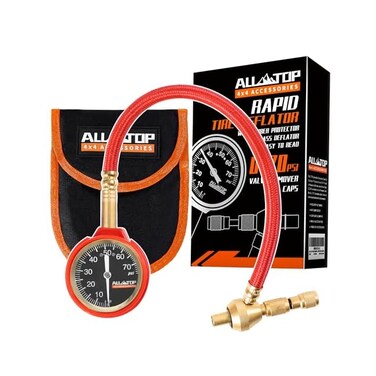 طقم ALL-TOP 4x4 لتفريغ الإطارات السريع، مقياس ضغط الإطارات 0-70 رطل لكل بوصة مربعة / جهاز تفريغ الهواء الرئيسي / لإطارات الطرق الوعرة لسيارات الجيب والشاحنات والمركبات الرباعية.