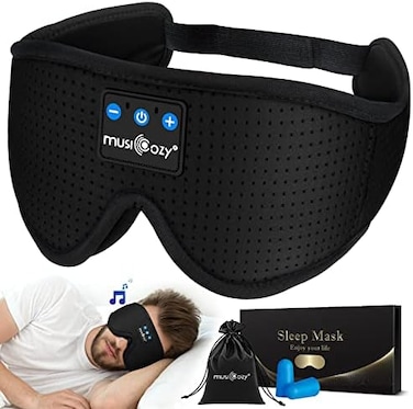 MUSICOZY 3D Bluetooth 5. 4 Sleep Headphones, Breathable Wireless Music Eye Mask, Sleeping Headphones with Headband for Side Sleepers, Women, Men, Air Travel, Unique Tech Gifts.