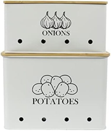 Gdfjiy Potato Onion Kitchen Storage Canisters,Storage Bin For Kitchen 2 Pack Set,potatoe, Potato Storage Box，storage And Long Shelf Life With Aerating Tin Storage Holes-white.