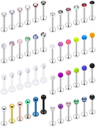 SCERRING 16g Lip Rings Labret Monroe Lip Rings Nail Tragus Helix Cartilage Earrings Studs Ring Medusa Piercing Jewelry Retainer 8mm 10mm 48PCS.