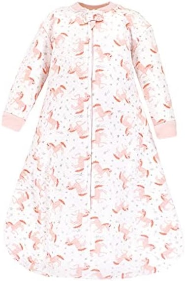 Hudson Baby Unisex Baby Premium Quilted Long Sleeve Sleeping Bag and Wearable Blanket, Coral Unicorn, 12-18 Months.