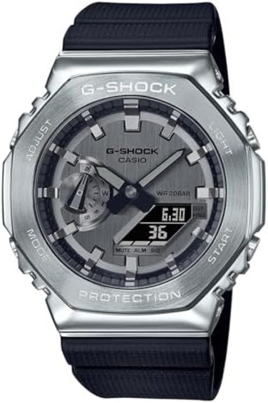 G-Shock Casio G-Shock Metal Covered Octagonal Black Resin Band Watch GM2100-1A, black, One Size, Sport.