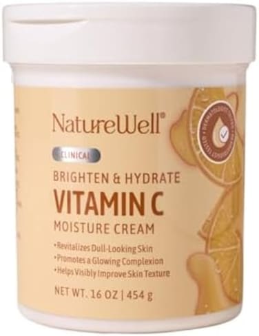 NATURE WELL Clinical Vitamin C Brightening Moisture Cream for FaceBody, Anti-Aging Skincare, Firming, Nourishing Hydration, Reduces Discoloration, Improves Overall ToneTexture, Non-Greasy, 16 Oz.