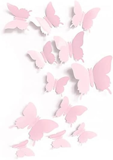 Artivo Cute Pink Butterfly Wall Decor 24 pcs, Girls Room Wall Decals, Danish Pastel Aesthetic Butterflies Stickers for Nursery Decorations, Baby Toddler Room Decor for Girls.