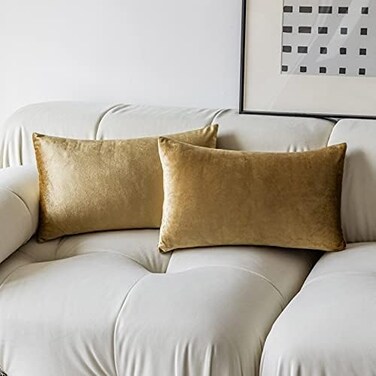 Demetex Gold Throw Pillow Covers Super Soft Velvet Pillows Lumbar Modern Rectangle Decorative Bed Pillow Cover for Couch Patio, Set of 2, 12x20 inches, Gold.