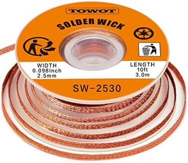 TOWOT Solder Wick Braid With Flux No-Clean Electronic, Desoldering Wick Braid Remover. Desolder Soldering 2. 5mm W 0. 10'' L 9. 8'.