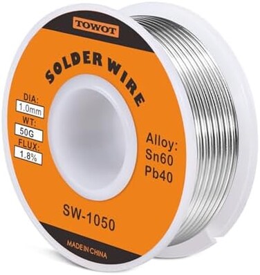 TOWOT Tin Lead Rosin Core Solder Wire for Electrical Soldering, Content 1. 8% Solder Flux Sn60-Pb40 (1. 0mm, 50g.
