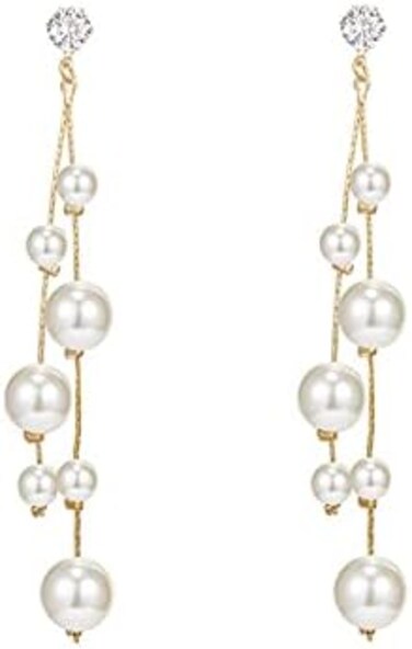 Aradio Gold Long Tassel Earrings Fringe Dangle Earrings Pearls Earrings Thin Earrings 925 Sterling Silver needle Bohemian Statement Earrings for Women Girls.