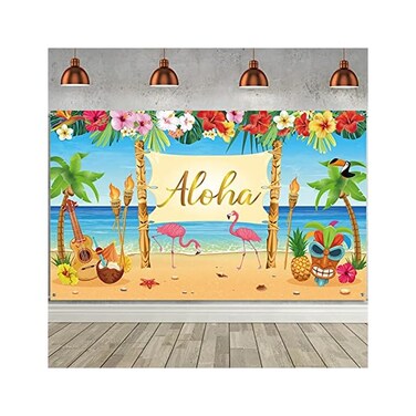 Sumind Hawaiian Aloha Party Decoration, Extra Large Summer Luau Beach Party Banner Backdrop Background Photography for Birthday Musical Party Tropical Tiki Themed Decoration, 72. 8 x 43. 3 Inch.