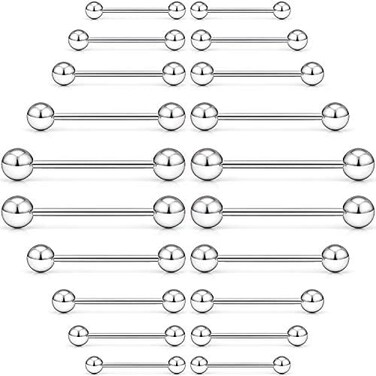 SCERRING 20PCS 16G 14G Stainless Steel Externally Threaded Nipple Tongue Industrial Cartilage Earring Bar Barbell Rings Piercing Retainer 12-22mm.
