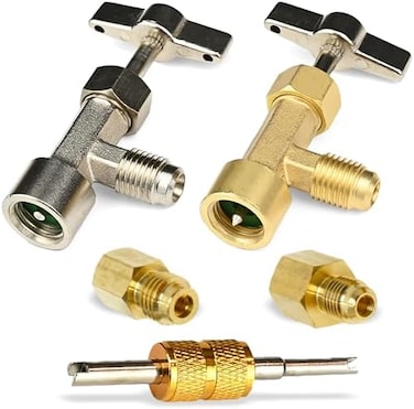 Lu-Hawk R134A Self-Sealing, Single Puncture Can Taps, with Valve Core Removal Tool, and Brass Fittings.