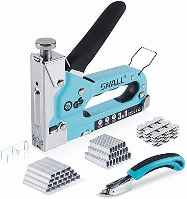 SHALL Staple Gun Heavy Duty, 3-in-1 Upholstery Staple Gun Kit with 3000 Staples, Stapler Remover, Manual Brad Nailer with Specific Staples Outlet Position Indicator.
