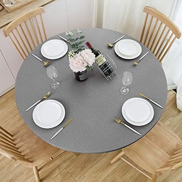 NLMUVW Round Fitted Vinyl Tablecloth with Elastic Edge 100% Waterproof Oil Proof PVC Table Cloth Wipe Clean Table Cover for Indoor and Outdoor, Grey, 40"- 44".