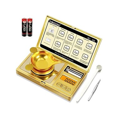 THINKSCALE High Precision Milligram Scale, 50g/0. 001g Digital Pocket Scale, Mg Scale for Powder, Jewelry, Medicine, Gem, Reloading, Mini Gold Gram Scale 6 Units, Tare, Cal Weight, Tweezer and Tray.