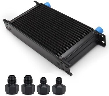 HTRACING 19 Row AN10 10AN Transmission Oil Cooler Kit Stacked Plate With 6AN 8AN Adapter Universal Engine Transmission British Radiator Oil Cooler Condenser Aluminium Alloy Black.