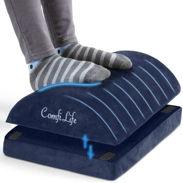 ComfiLife Foot Rest Under Desk for Office Use &ndash; Adjustable Height Memory Foam Foot Stool Under Desk for Office ChairGaming Chair &ndash; Ergonomic Under Desk Foot Rest for BackHip Pain Relief (Navy.