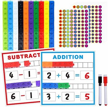 SpriteGru Math Linking Cubes, Math Cubes Manipulatives with Activity Cards Linking Cube Math Counters for Kids Kindergarten Learning Activities.
