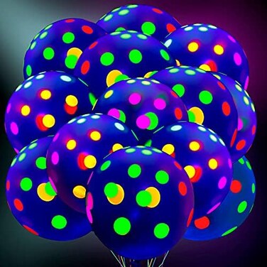 Skylety 50 Pcs Glow in The Dark Balloons Neon Balloons Decoration Neon Party Supplies UV Blacklight Latex Balloons 12 Inch Reactive Fluorescent Mini Polka Dots Balloons for Neon Glow Party (Transparen