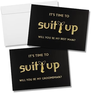 Zonon 8 Pieces Groomsmen Proposal Cards 7 Pieces Will You Be My Groomsman Funny Cards and 1 Piece Will You Be My Best Man Card with Envelopes for Wedding Supplies, 5 x 7 Inch.