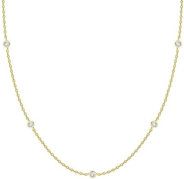 PAVOI 14K White Gold Plated Station NecklaceSimulated Diamond BTY NecklaceWomens CZ Chain NecklaceLayering Necklaces.