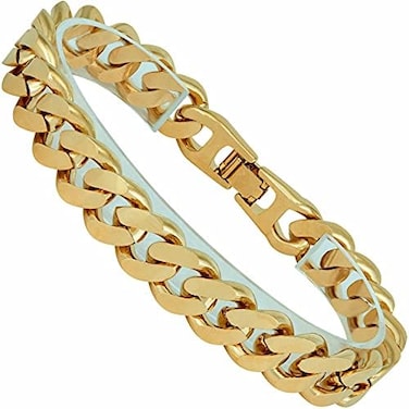 LIFETIME JEWELRY 12mm Miami Curb Cuban Link Chain Bracelet for Men 24k Gold Plated (Gold, 8 inches.
