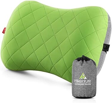 HIKENTURE Camping Pillow with Removable Cover - Ultralight Inflatable Pillow for Neck Lumber Support - Upgrade Backpacking Pillow - Washable Travel Air Pillows for Camping,Hiking, Backpacking, Green.