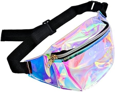 inheming Holographic Clear Fanny Pack, Fashion Iridescent Waist Bag, Travel Sport Waist Purse for Running, Beach, Concert, Game, Festival.