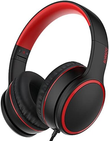 RORSOU R10 On-Ear Headphones with Microphone, Lightweight Folding Stereo Bass Headphones with 1. 5M Tangle Free Cord, Portable Wired Headphones for Smartphone Tablet Computer MP3 / 4 (Black.