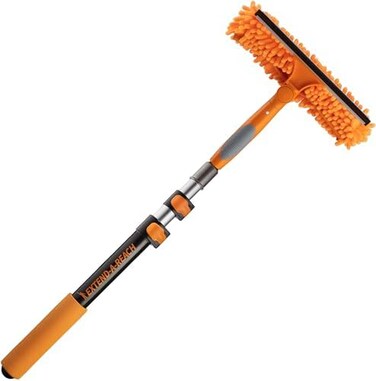 EXTEND-A-REACH 1. 5-3 ft Window Squeegee with Long Handle // Car Window Cleaner ToolWindow Squeegee with Scrubber with Telescopic Extension Pole // Best Indoor Outdoor Window Washing Equipment.