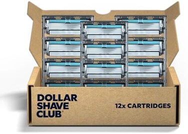 Dollar Shave Club6-Blade Club Razor Refill Cartridges, 12 CountPrecision Cut Stainless Steel Blades with a Built-in Trimmer Blade On The Back, Designed For An Extra Close Shave, Silver/Blue.