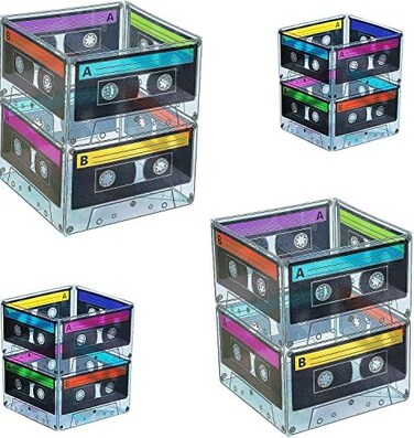 4E's Novelty Cassette Tape Bucket Centerpiece (4 Pack80s Party Supplies, 90's Theme Birthday Party Decoration Cassette Tape Table Decor, Retro Hip Hop Pop Music Culture Party for AdultsKids.