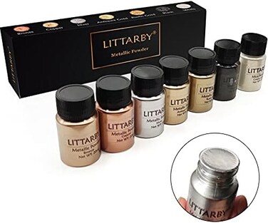LITTARBY Metallic Pigment Powder for Epoxy Resin, Copper/Silver/Gold Metallic Powder and Black/Pearl White Mica Powder, Fine Real Mica Metal Dye for Kintsugi, Painting Arts, Polymer Clay, Tray, Counte