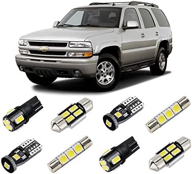 طقم إضاءة LED داخلية بيضاء من BRISHINE لسيارات شيفروليه تاهو/سوبربان، وجي إم سي يوكون 2000 2001 2002 2003 2004 2005 2006، مصابيح LED فائقة السطوع 6000K، عبوة مصابيح لوحة الترخيص وأداة التركيب.