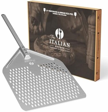 The Italian Kitchen Specialty Kitchen Tools The Italian Kitchen 13" Perforated Pizza Peel - Professional 13 x 16. 7 in Metal Pizza Peel Paddle - 27. 3 Overall Aluminum Pizza Peel - Works with All Pizz