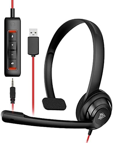 NUBWO HW02 USB Headset with Microphone Noise Cancellingin-line Control, Super Light, Ultra Comfort Computer Headset for Laptop pc, On-Ear Wired Office Call Center Headset for Boom Skype Webinars.