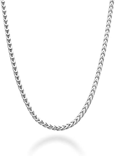 Miabella Solid 925 Sterling Silver Italian 2mm Franco Square Box Link Chain Necklace for Men Women Made in Italy.