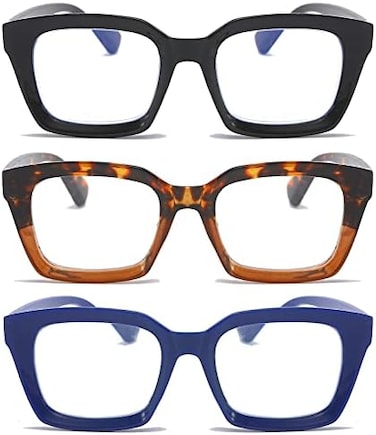 DXYXYO Reading Glasses for Women Blue Light Blocking, Oversized Computer Readers 3 Pack Fashion Oprah Style Square.