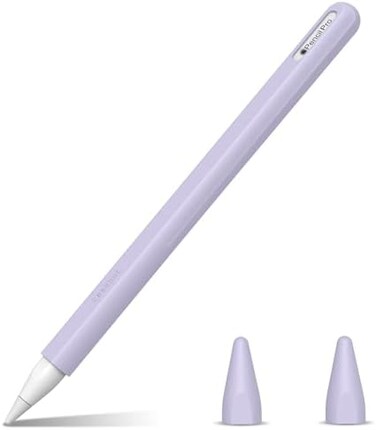 Fintie Silicone Sleeve for Apple Pencil ProApple Pencil 2nd Generation, Light Pen Skin Case Cover Soft Protective Pencil Grip Holder with 2 Nib Covers Accessories, Lilac Purple.