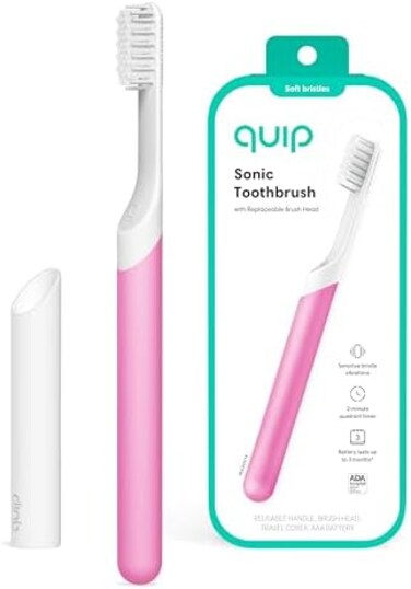 Quip Sonic Toothbrush for Adults - Timed Electric Toothbrush with Cover - Replaceable Brush Head, Soft Bristles, Plastic Handle, 3 Month Battery Life - Travel Toothbrush - Magenta.
