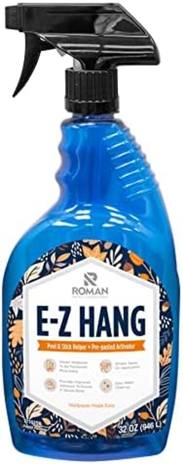 منتجات رومان 011015 E-Z Hang PeelStick Wallpaper HelperPre-Pasted Activator, Clear, Non-Spoting, 32 Fluid Ounges.