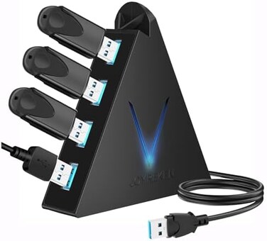 JoyReken 4-Port USB 3. 0 Hub, FlyingVHUB Vertical Data USB Hub with 2 ft Extended Cable, for Mac, PC, Xbox One, PS4, PS5, iMac, Surface Pro, XPS, Laptop, Desktop, Flash Drive, Mobile HDD.